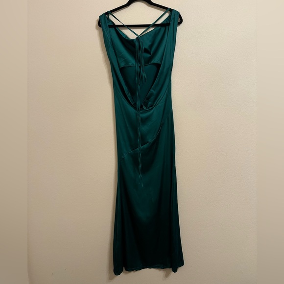 Fenity Isabelle Maxi Slip Dress Kelly Green Satin Open Back Draped Large Party - Picture 13 of 16